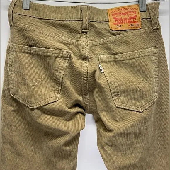 Levi's 511 Ribbed Corduroy Tan Straight Leg Jeans W29L30 - Picture 7 of 9